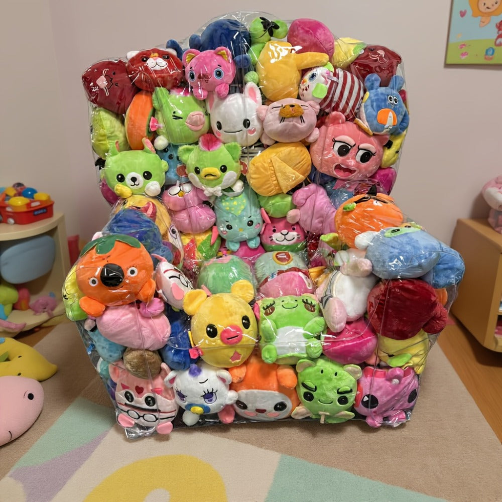 Large Transparent Plush Toy Storage Bag with Zipper Closure Stuffed Animal Organizer Bean Bag Chair Cover Openable Filling 100x90cm Clear