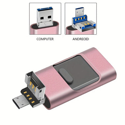 USB Flash Drive 4-in-1 USB 3.0 Multi-Port Memory Stick with 128GB or 256GB Capacity and Sliding Connector Design