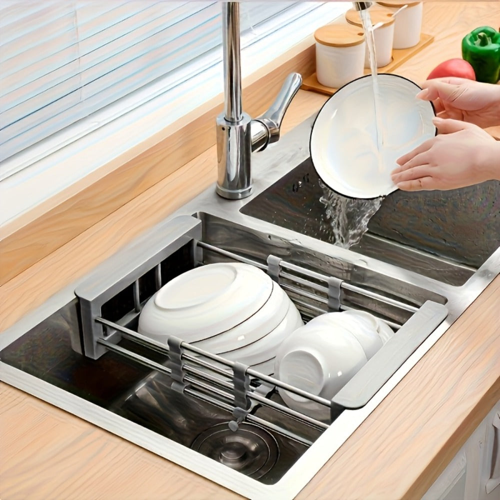 Dish Drying Rack Stainless Steel Adjustable, Expandable Over Sink Dish Rack with Retractable Width & Height for Kitchen Countertop