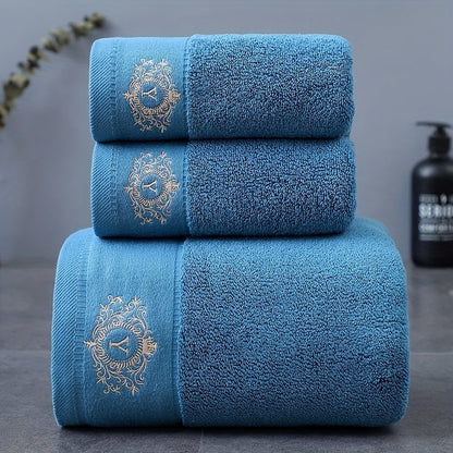 Embroidered Cotton Towel Set 3-Piece – 400g/㎡ Soft Absorbent Lint-Free Bath Towel Hand Towel Set for Home Spa Salon