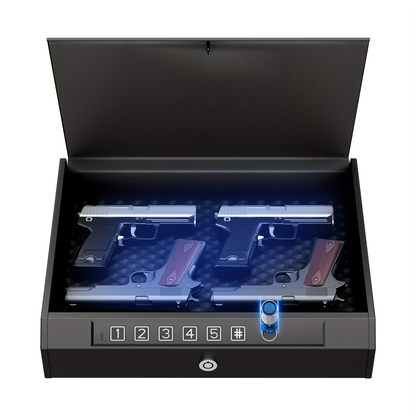 Biometric Gun Safe Fingerprint Digital PIN & Key Unlock 3-Way Access Internal Light Silent Mode Emergency Power Supply Gun Lock Box for Home