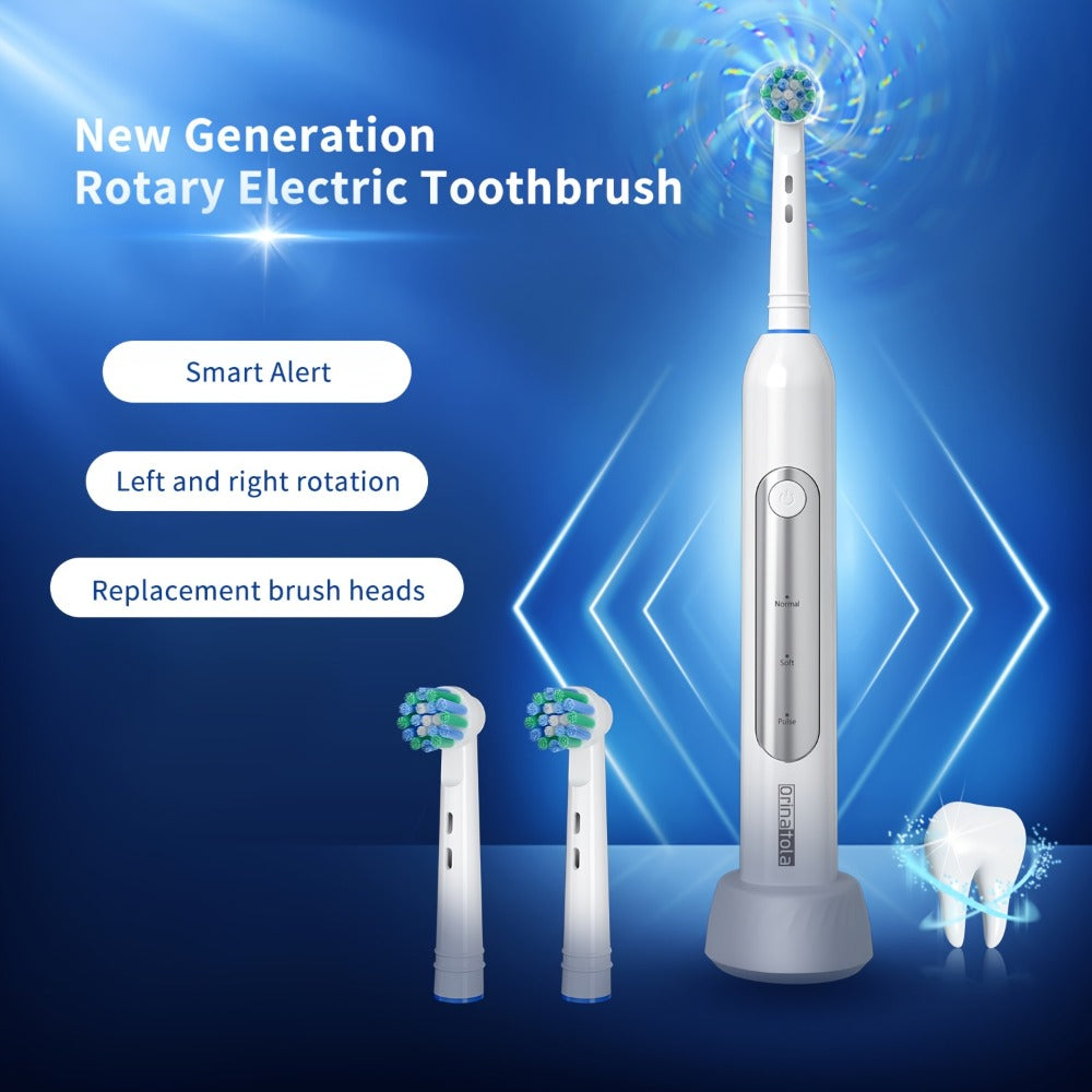 Electric Toothbrush with 3 Rotating Cleaning Modes – Induction Charging, 4 Replacement Brush Heads, Travel Case Included