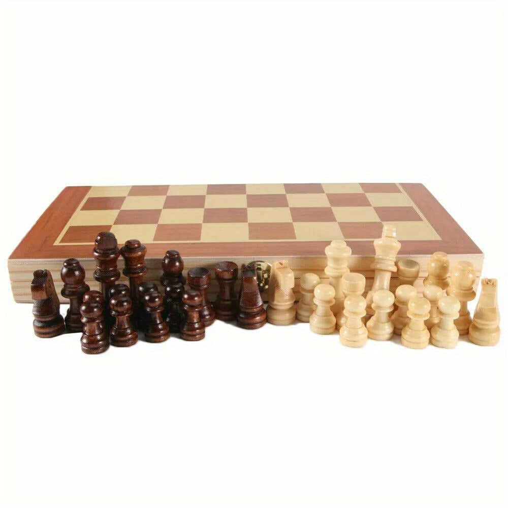 Wooden Folding Chess Set 12 Inch – Handmade Portable Chessboard 30x30cm with Game Pieces, Classic Strategy Board Game for Adults Kids