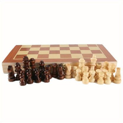 Wooden Folding Chess Set 12 Inch – Handmade Portable Chessboard 30x30cm with Game Pieces, Classic Strategy Board Game for Adults Kids