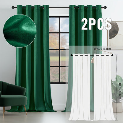 Velvet Room Darkening Curtains 2 Panels, Grommet Top Thermal Insulated Soundproof Blackout Curtains for Living Room Bedroom