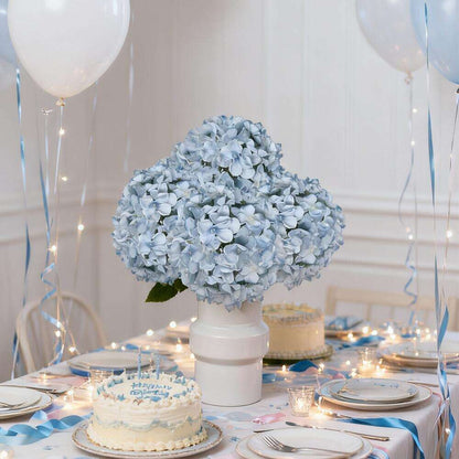 Artificial Hydrangea Flower Stems, 20-Piece 16-Inch Silk-Labeled Set in Blue or White with Green Stems