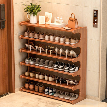 Shoe Rack Bamboo Freestanding Organizer with 3-Layer, 5-Layer or 6-Layer Brown Height Options