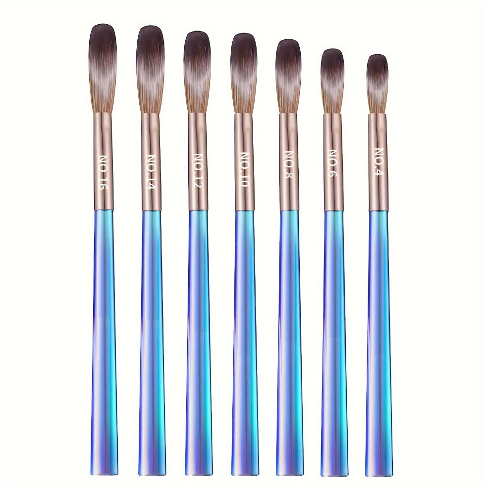Nail Art Brush Set 7Pcs Aurora Blue Handle – Professional Acrylic Gel UV Nail Painting Brushes for Sculpting Dotting Liner Drawing