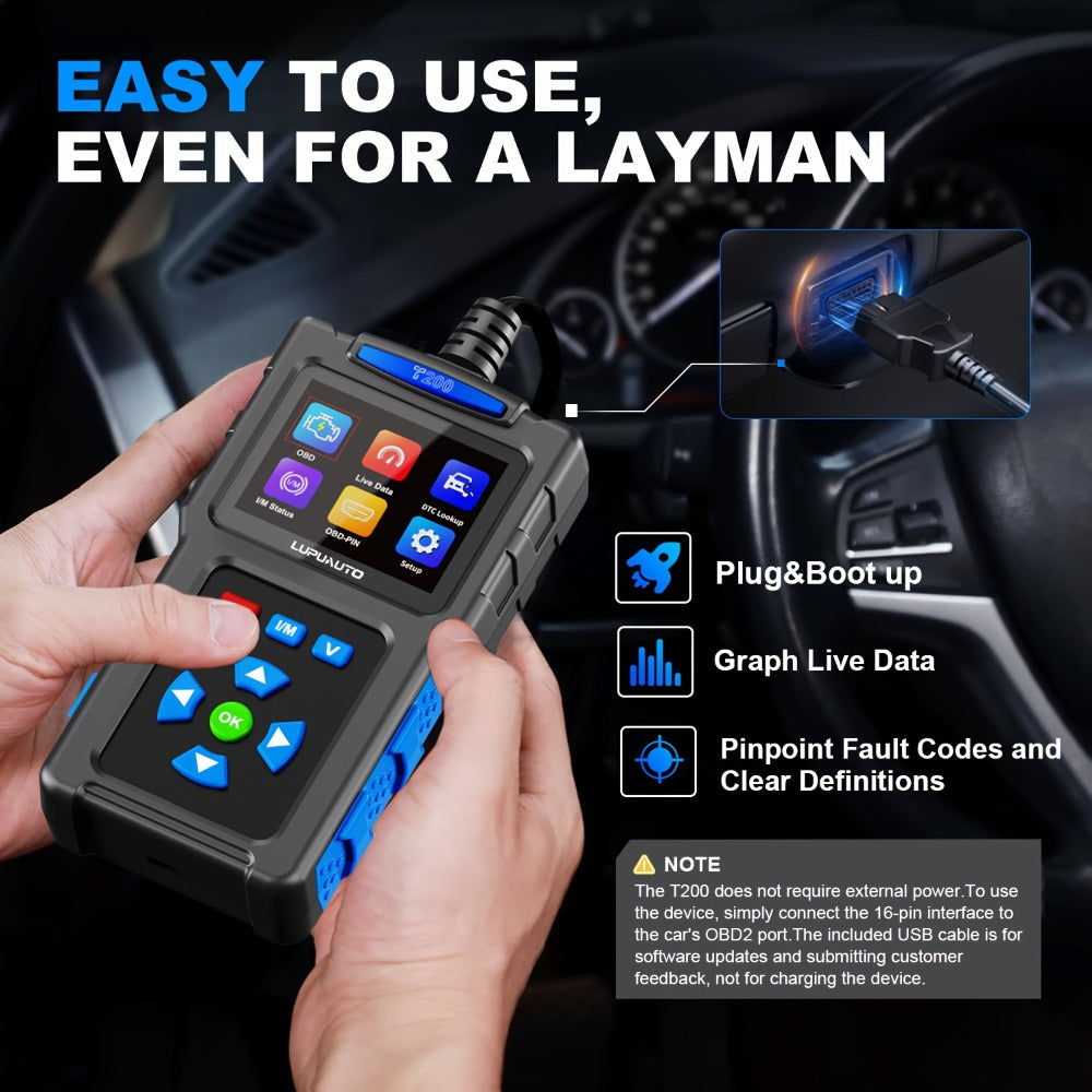 T200 or T300 OBD2 Scanner with Color Screen, I/M Readiness Menu and T300 Battery Check Option