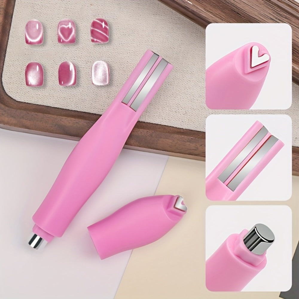 Cat Eye Nail Magnet Set 3Pcs 6-in-1 Magnetic Nail Art Tool – Pentagram Heart Round Cigar Magnets for Cat Eye Gel Polish Linear Star Heart