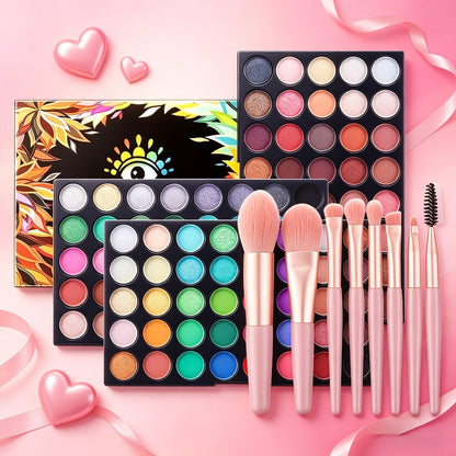 120 Shade Pro Eyeshadow Palette with 8 Brushes – Pearlescent & Matte Blendable Paste Formula for Smoky Eye, Cosplay, Stage & Holiday Glam