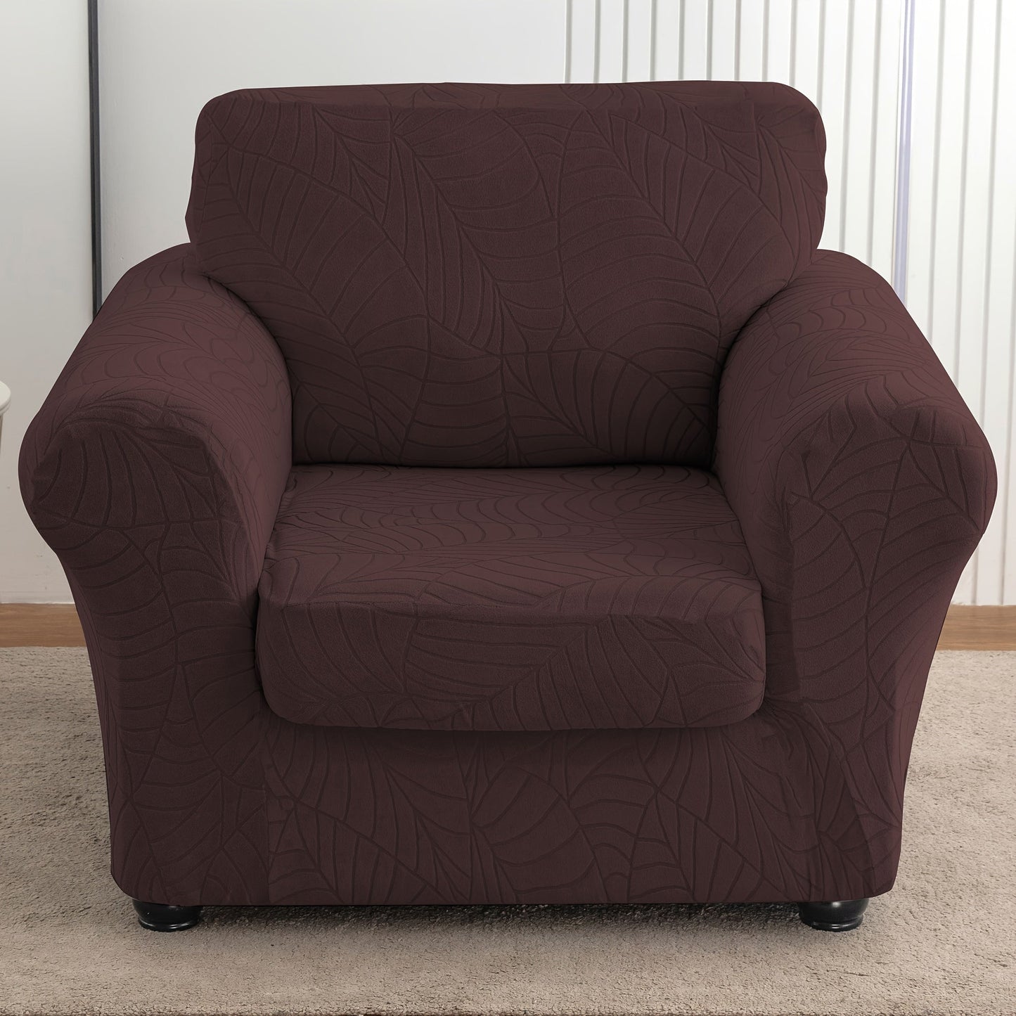 Armchair Slipcover 2pcs Set Jacquard Leaf Texture Stretch Chair Cover with Seat Cushion Cover for Entryways, Bedrooms and Living Spaces