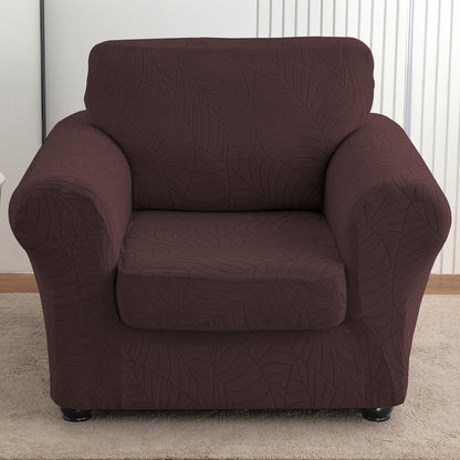 Armchair Slipcover 2pcs Set Jacquard Leaf Texture Stretch Chair Cover with Seat Cushion Cover for Entryways, Bedrooms and Living Spaces