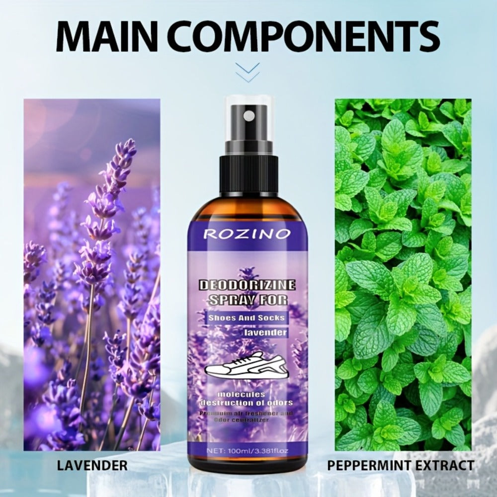 Foot Deodorizer Spray for Feet Socks & Shoes, Lavender Scent, Fast-Drying Odor Control, Glycerin Formula
