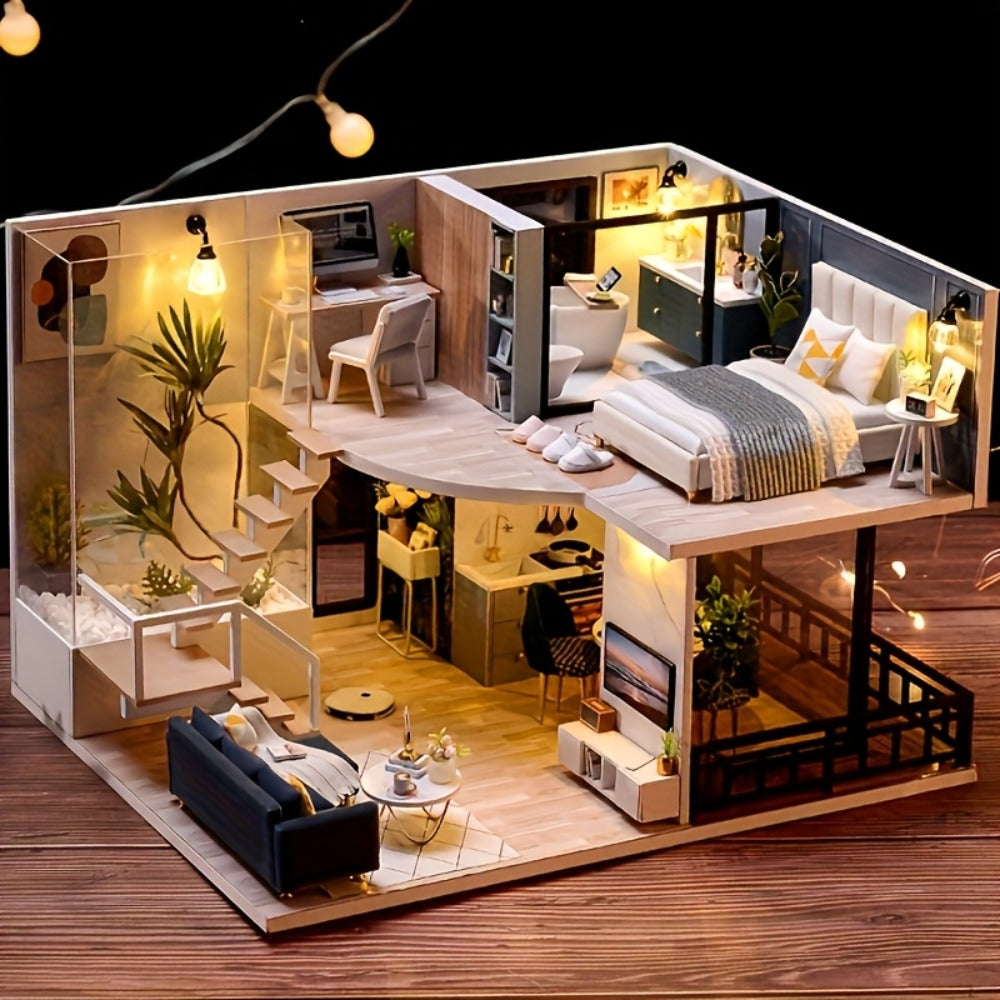 Double Story Wooden Cottage 3D Puzzle Model Kit with Furniture & Tools with the Listed Color, Size or Set Options for Everyday Use