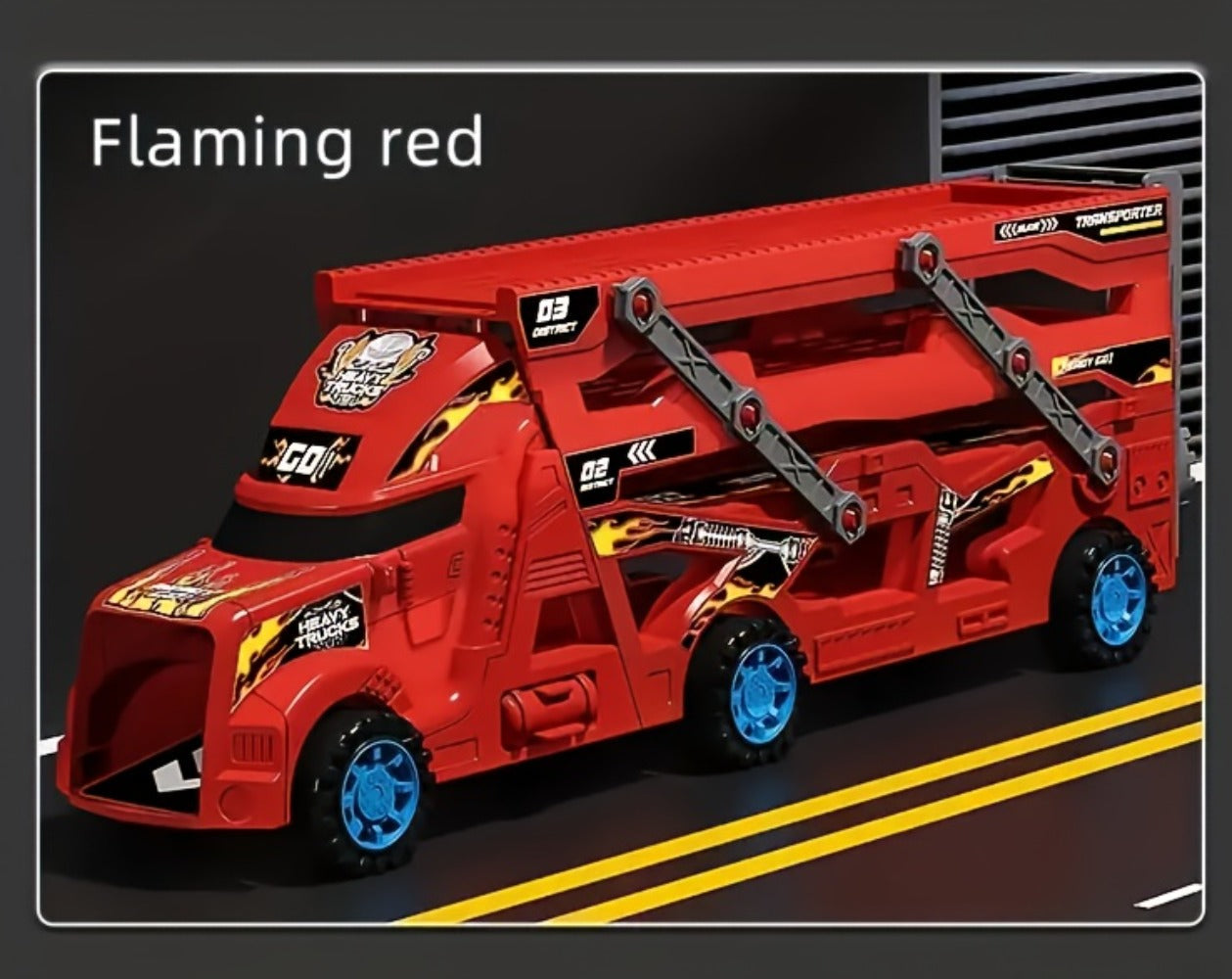 Transforming Launcher Truck Playset with 8 Alloy Cars, Foldable Storage Transporter Toy, Car Carrier Truck with Launch Ramp