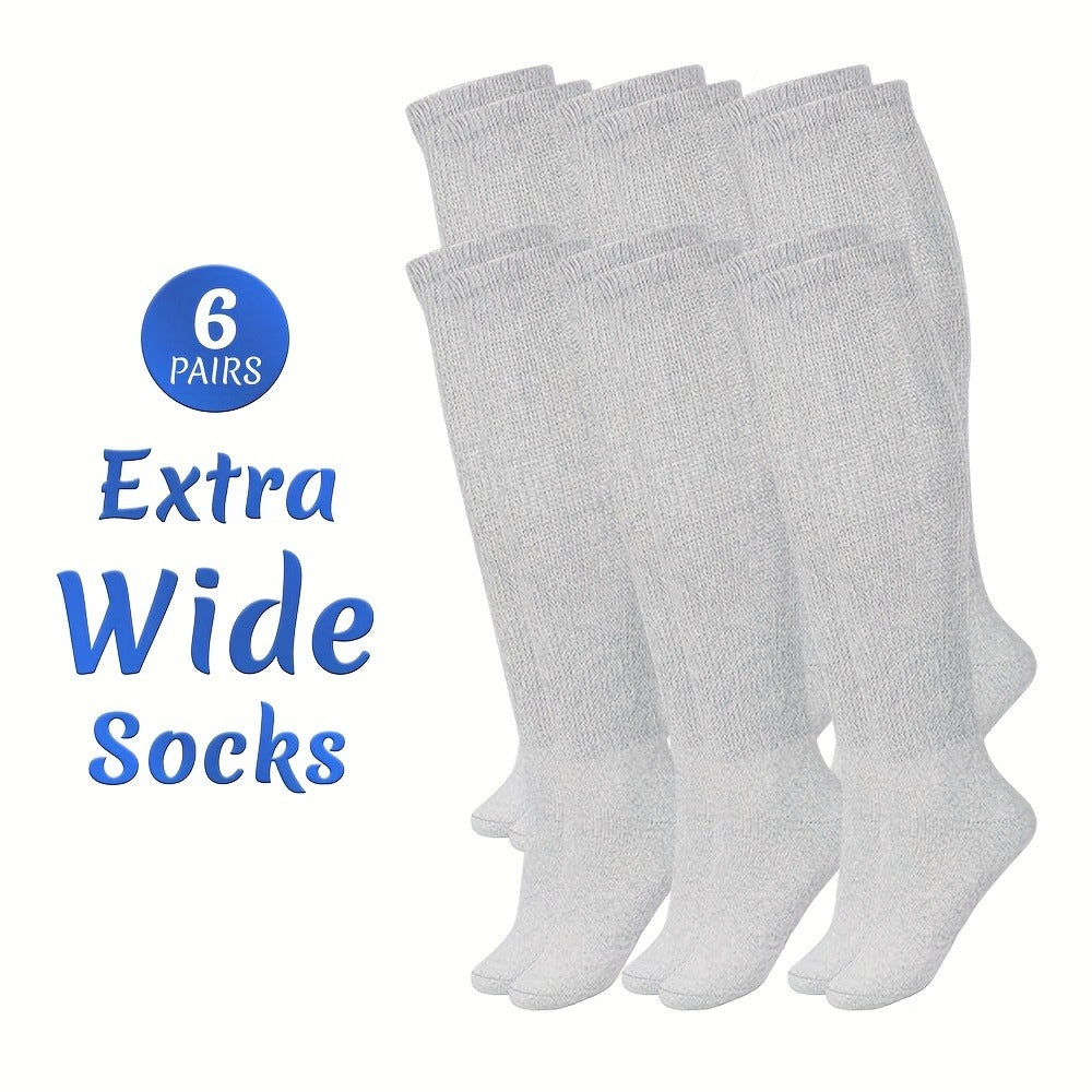 Extra Wide Socks for Swollen Feet 6 Pairs Stretch to 30 Inch Non-Binding Seamless Loose Fit for Entryways, Bedrooms and Living Spaces