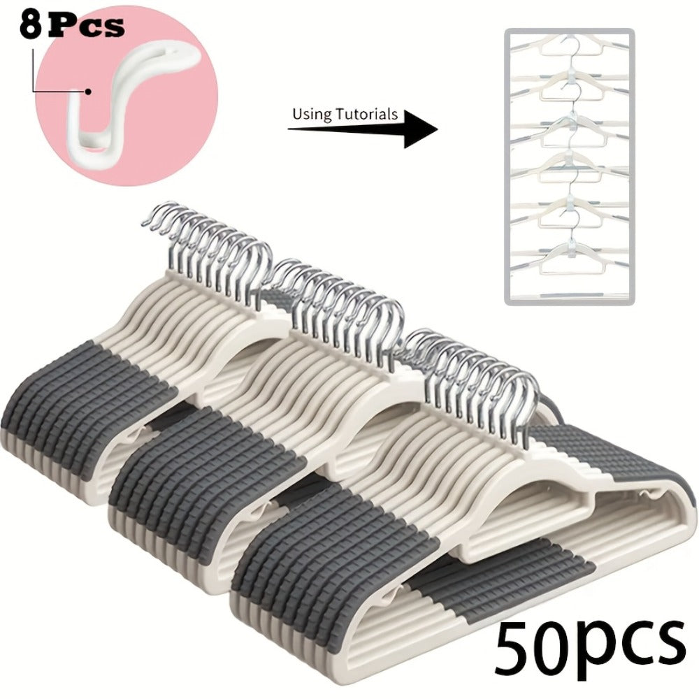 50-Piece Clothes Hanger Set with Eight Clasps, Padded Shoulder Strips and Swivel Hooks in Orange or Grey