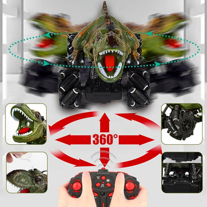 Remote Control Car, Dinosaur Monster Truck with Side Drift, LED Lights, Sound and Spray or No-Spray Options