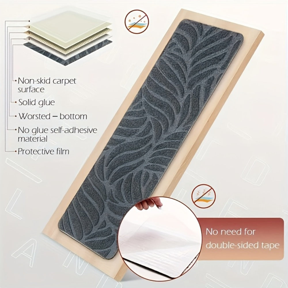 Stair Treads 15 Pack, Self-Adhesive Indoor Stair Mats for Wooden Steps, Polyester Carpet Runners