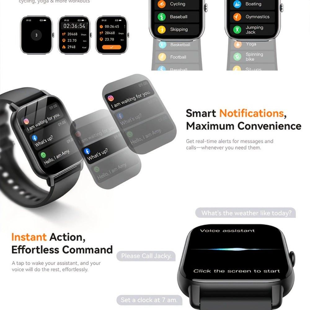 Smartwatch with Remote Photo Control & Bluetooth Calling, Large Screen Unisex, Message Notifications, Multiple Sport Modes, Heart Rate