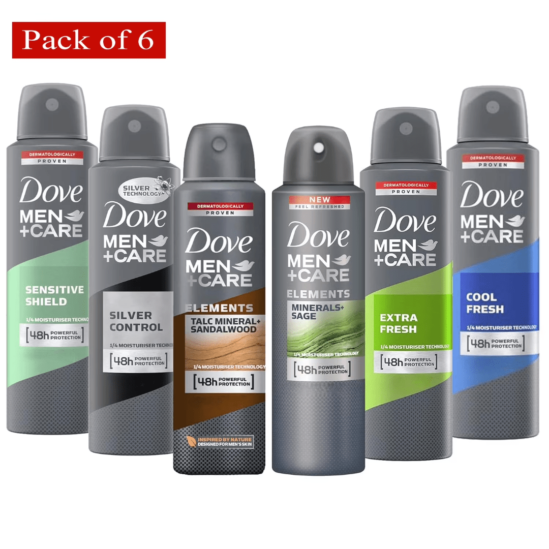 Dove Men+Care Dry Spray Antiperspirant Deodorant Pack of 6, 150mL Each (5 fl oz), 48H Protection
