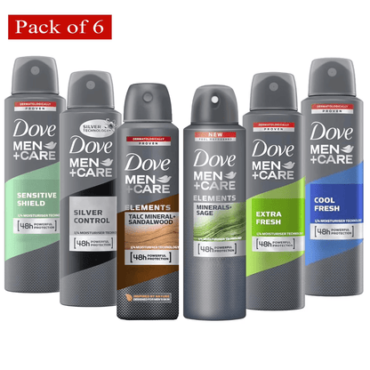Dove Men+Care Dry Spray Antiperspirant Deodorant Pack of 6, 150mL Each (5 fl oz), 48H Protection