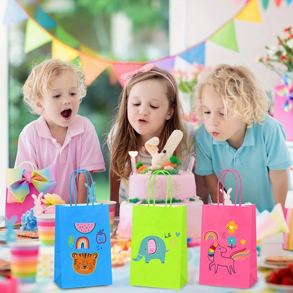 Paper Gift Bags with Handles Bulk 20/40/100pcs, Rainbow Colorful Kraft Party Favor Bags for Kids Birthday