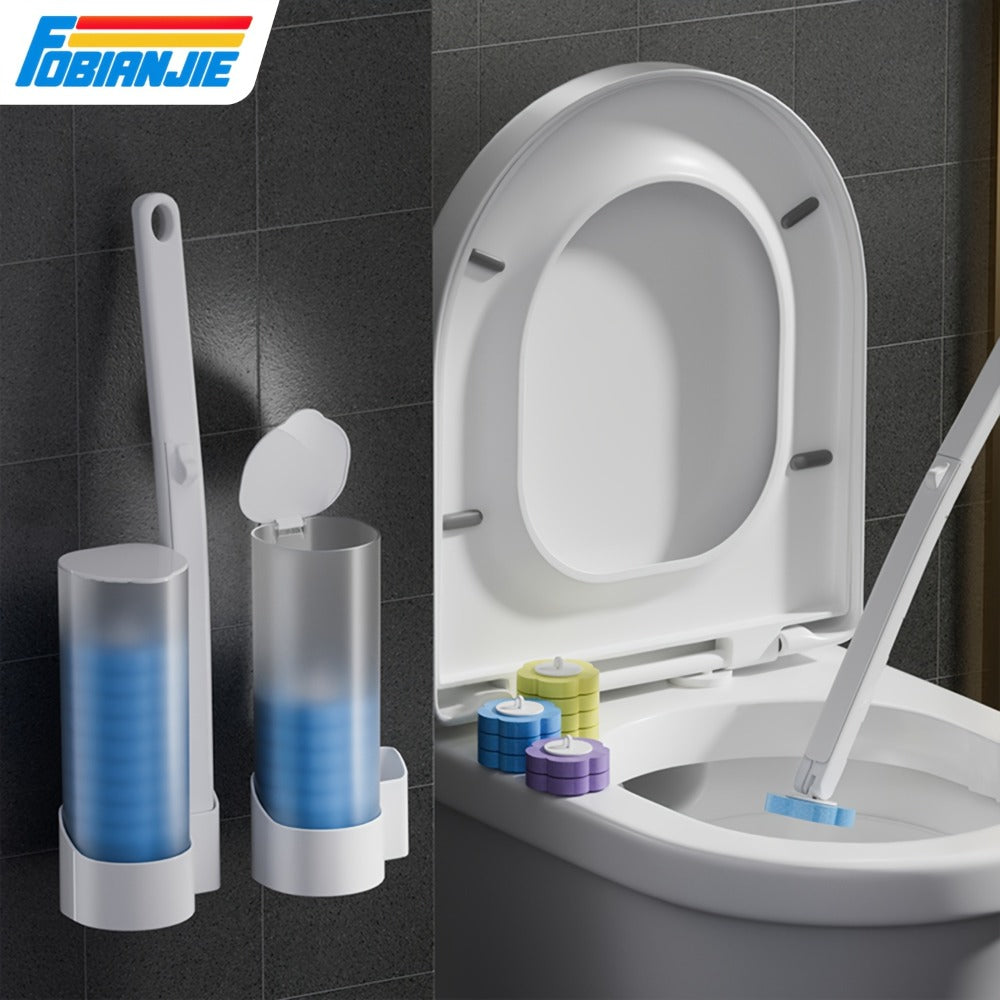 Disposable Toilet Brush Set with Replaceable Heads – 7-Piece Bathroom Cleaning Kit, Portable & Durable