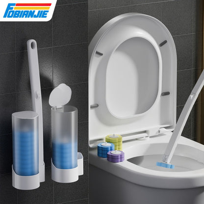 Disposable Toilet Brush Set with Replaceable Heads – 7-Piece Bathroom Cleaning Kit, Portable & Durable