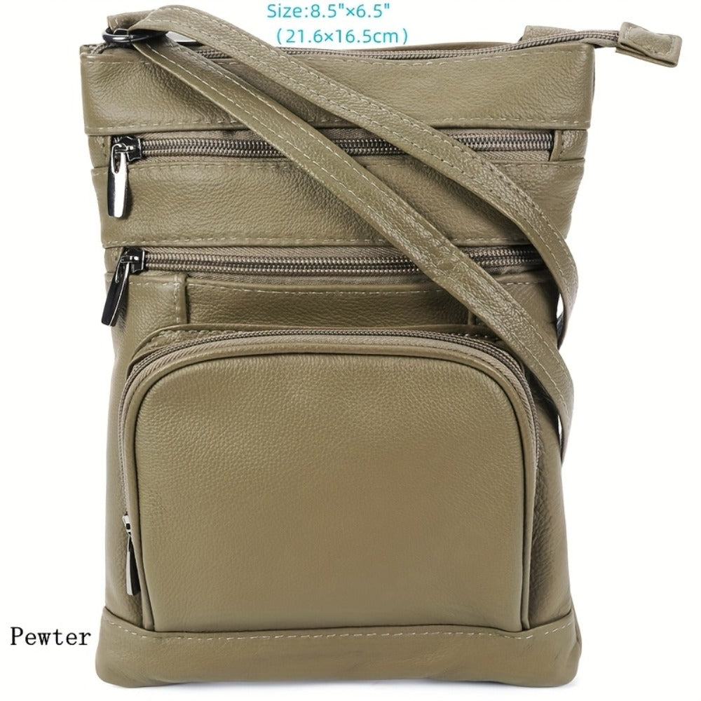 Genuine Leather Shoulder Bag for Women Men Soft First-Layer Cowhide Crossbody Bag Multi-Pocket Messenger Bag 3 Sizes Fits Smartphone Tablet