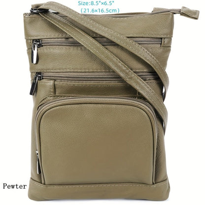 Genuine Leather Shoulder Bag for Women Men Soft First-Layer Cowhide Crossbody Bag Multi-Pocket Messenger Bag 3 Sizes Fits Smartphone Tablet