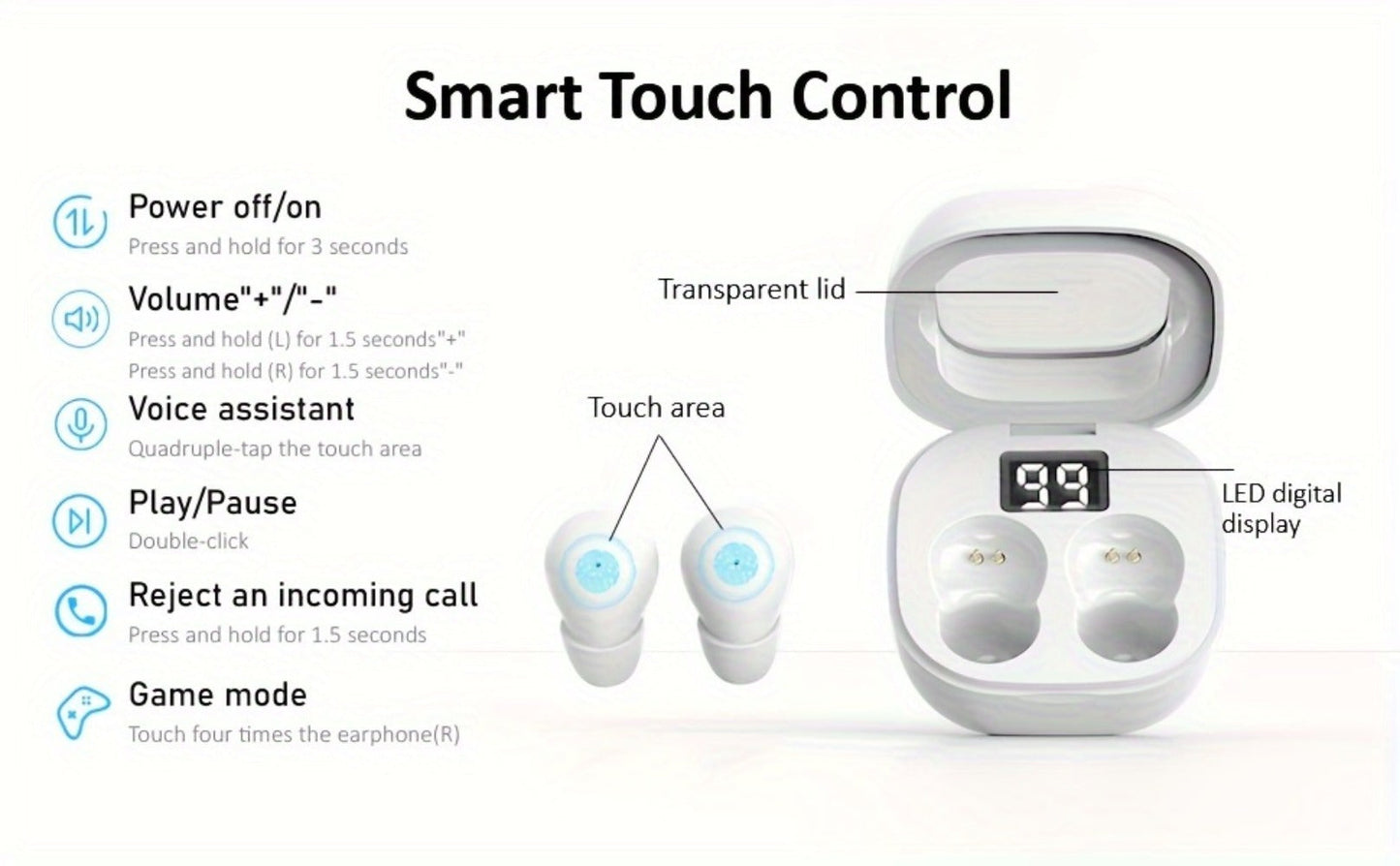 Wireless Earbuds MSHUKCOE Ultra-Thin Sleep and Game Modes with Compact Case in Khaki or White