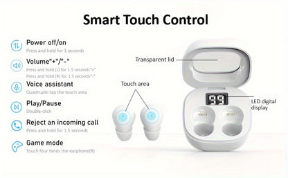 Wireless Earbuds MSHUKCOE Ultra-Thin Sleep and Game Modes with Compact Case in Khaki or White