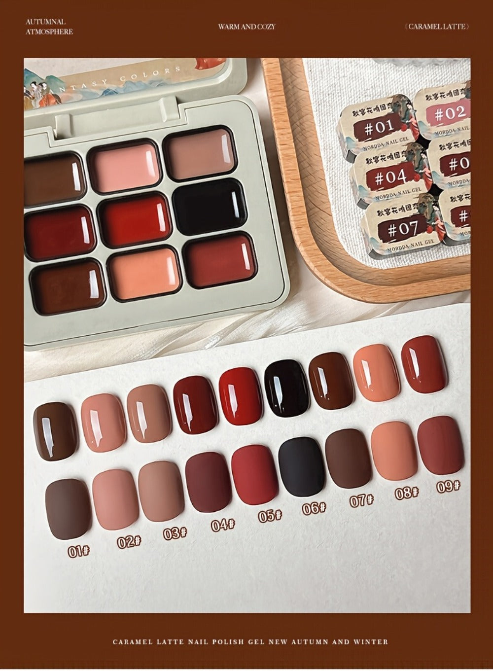 Gel Nail Polish MORDDA 9-Color Autumn Harvest Set with Solid Shades and Included LED Curing Pen for Nail Art