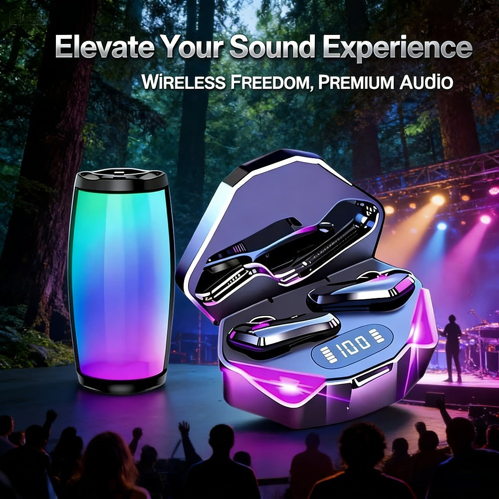 Gaming Headset Bundle Set Glowing LED Headphones Bluetooth Speaker Wireless Earbuds Surround for an Everyday Personal Care Routine