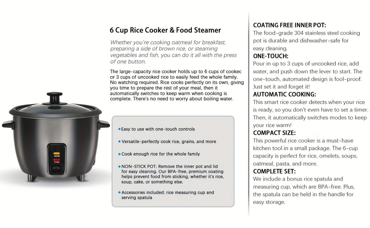 Rice Cooker & Yogurt Maker 3-Cup Nonstick, 1.5Qt Multicooker with Auto Keep, One-Touch Operation