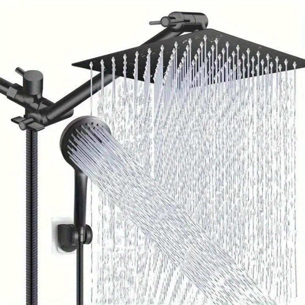 High Pressure Rainfall Shower Head Combo with Handheld Spray – 9 Spray Settings, 180° Adjustable Bracket, Stainless Steel Hose