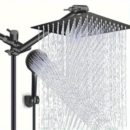 High Pressure Rainfall Shower Head Combo with Handheld Spray – 9 Spray Settings, 180° Adjustable Bracket, Stainless Steel Hose