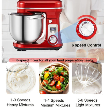 Stand Mixer 1200W 6L Stainless Steel Bowl - Kitchen Food Stand Mixer with Dough Hook, Whisk & Beater