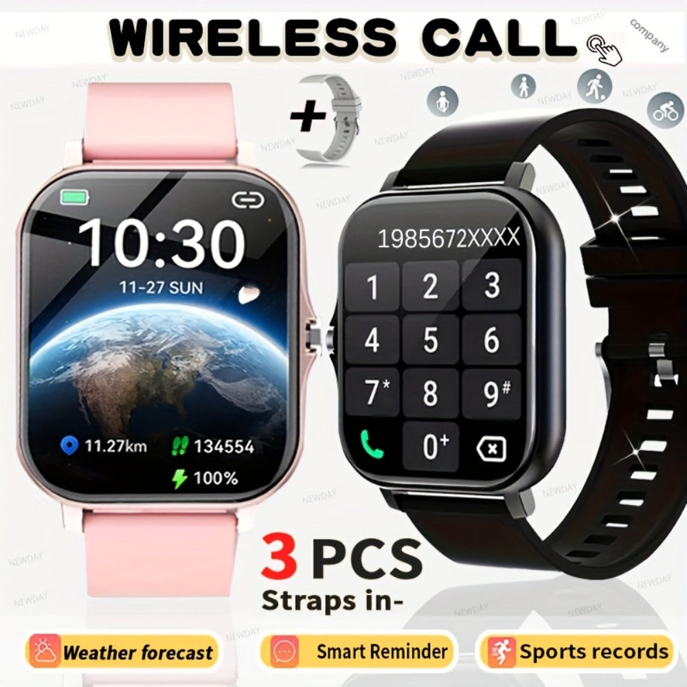 Smart Watch 1.83-Inch Full Touch Display with Wireless Calling, 180mAh Battery and Three-Strap Set