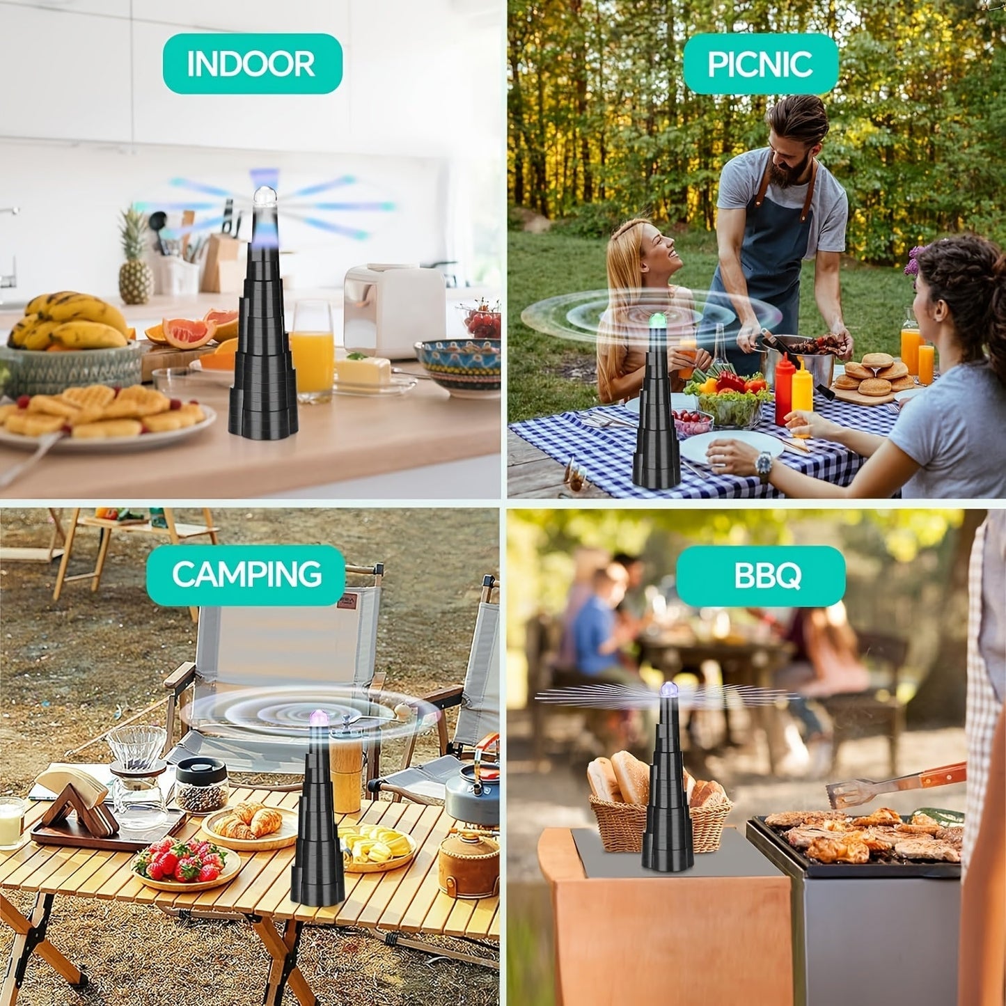 Fly Fan for Table 4 Pack - USB Rechargeable Fly Fan with LED Lights with the Listed Color, Size or Set Options for Everyday Carry