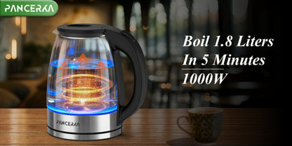 Electric Kettle 1000W Auto Shut-Off Stainless Steel Fast Boiling Hot Water Kettle 1.7L for Entryways, Bedrooms and Living Spaces