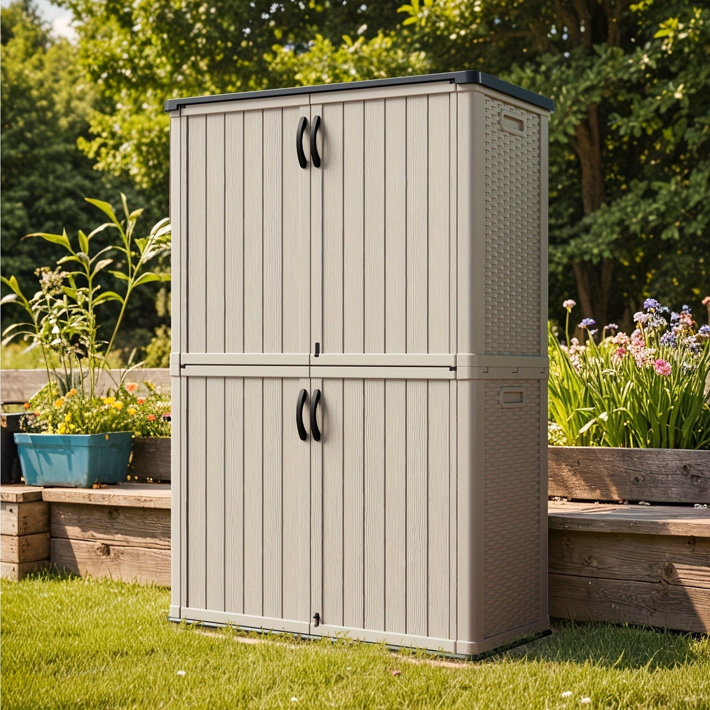 Resin Deck Box Lockable Outdoor Storage, for Garden, Patio and Yard Use, with the Listed Configuration