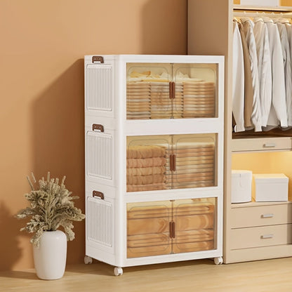 Storage Cabinet Collapsible Modular Locker with Magnetic Doors, Wheels and One to Five Layers