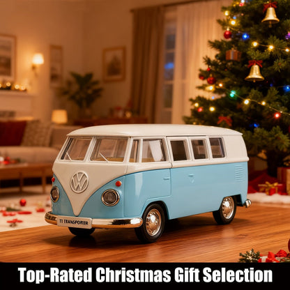 Volkswagen T1 Bus Diecast Model Car 1:36 Scale Zinc Alloy Pullback, Vintage Blue & White, Detailed Interior