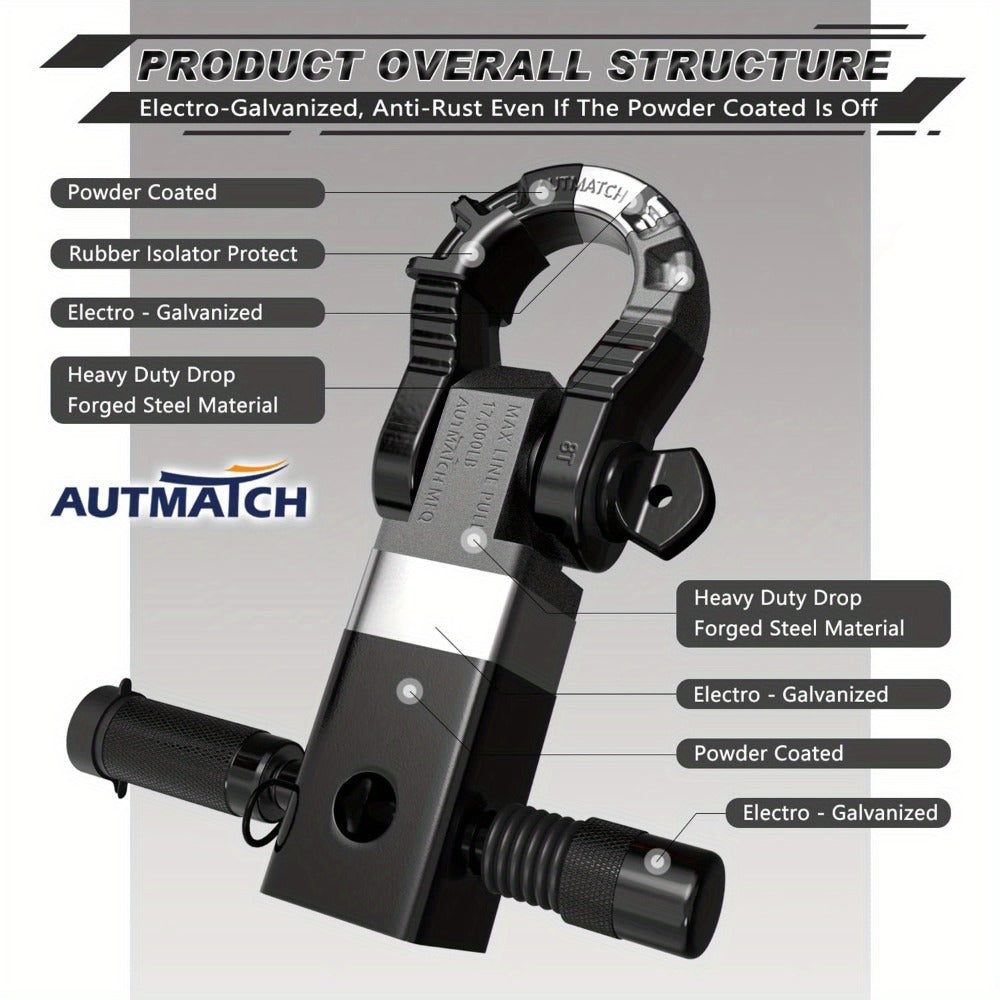 Shackle Hitch Receiver 2-Inch 68, 000 lb Break Strength with 3/4" D-Ring & 5/8" Hitch Lock Pin – Heavy Duty Drop Forged Steel 8-Ton Vehicle