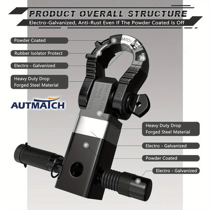 Shackle Hitch Receiver 2-Inch 68, 000 lb Break Strength with 3/4" D-Ring & 5/8" Hitch Lock Pin – Heavy Duty Drop Forged Steel 8-Ton Vehicle