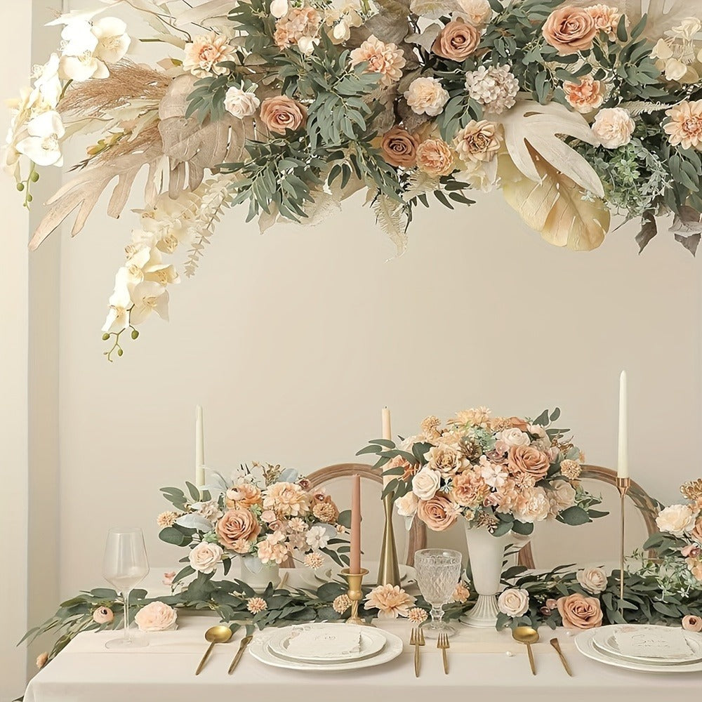 Artificial Flowers Champagne Combo Box with Fabric Blooms, Leafy Wire Stems and DIY Wedding Styling