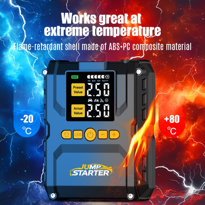 6500A Jump Starter with 150PSI Built-in Air Compressor QC3.0 USB-A USB-C LED Flashlight Smart Safety for Garden, Patio and Yard Use